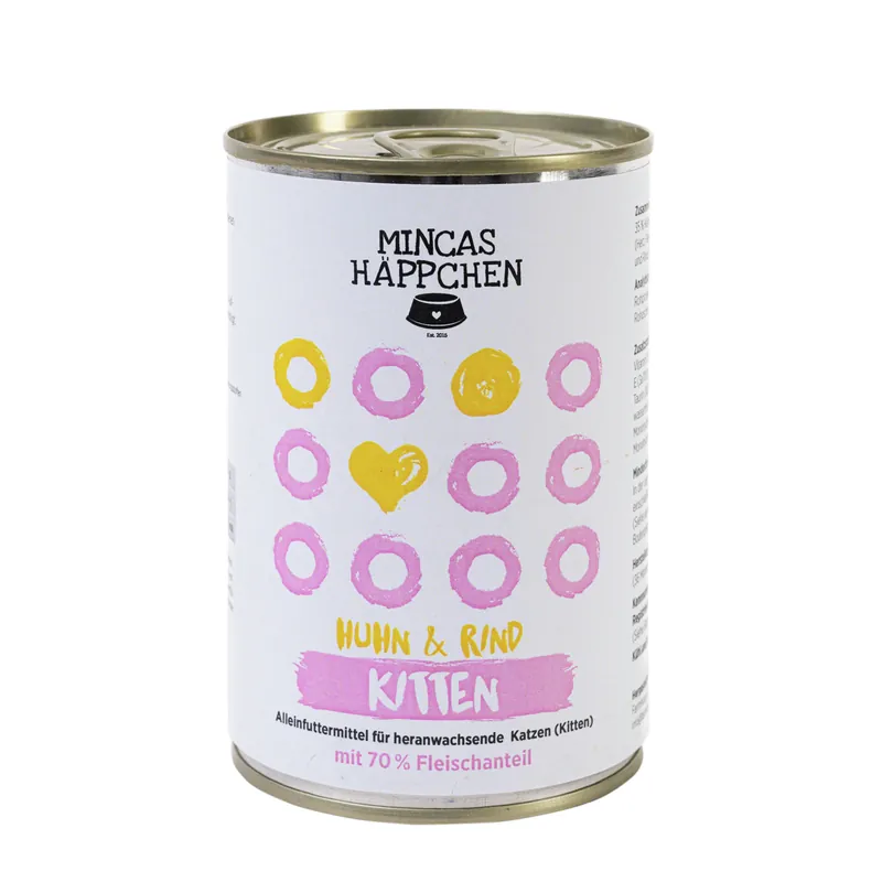 Neue Kollektion Sparpaket 24 x 400 g Mincas Häppchen Kitten Huhn & Rind Katzen Nassfutter